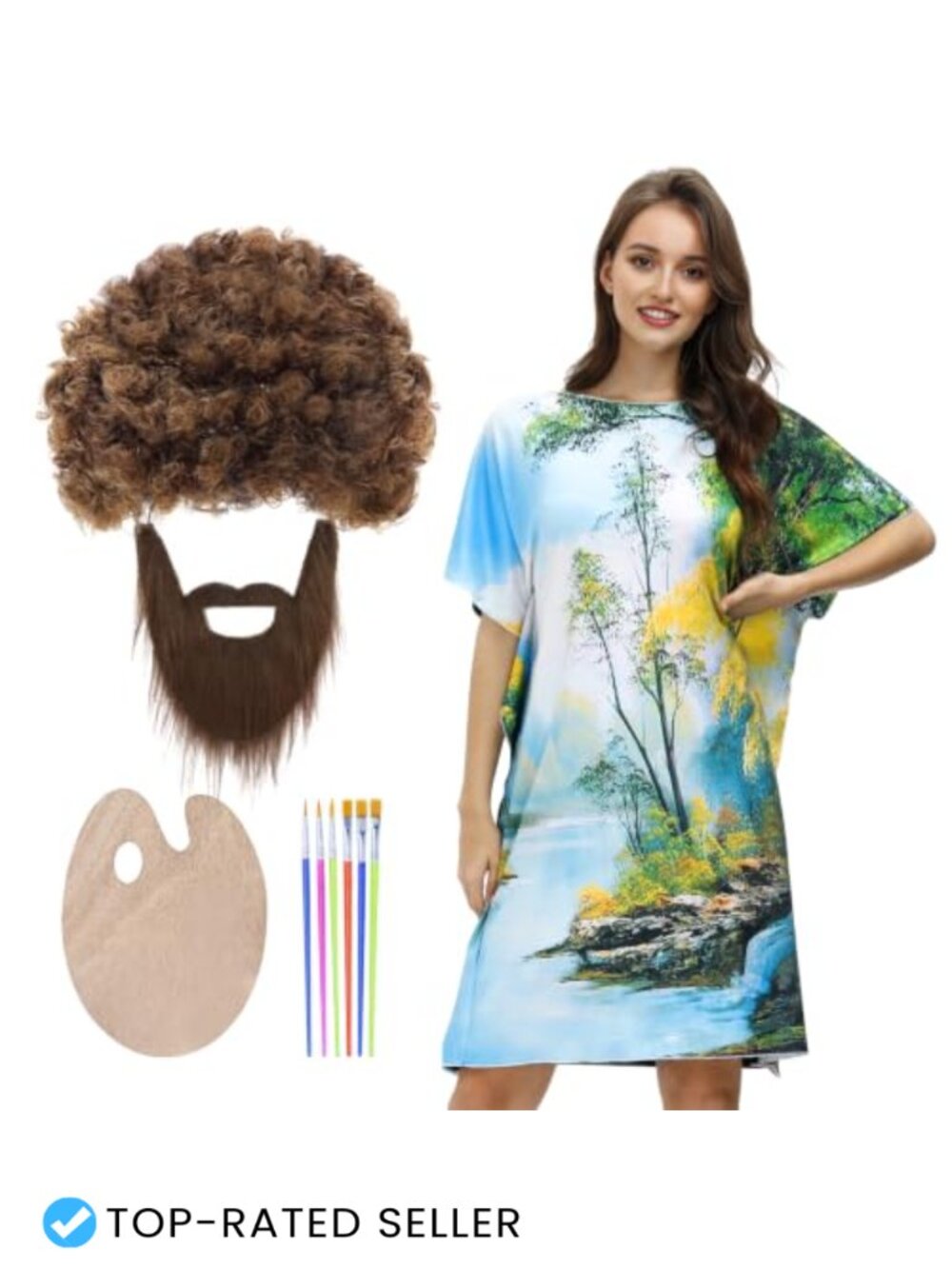 Halloween Painter Costume Set Artist Tunic Dress Wig Beard Palette Couples